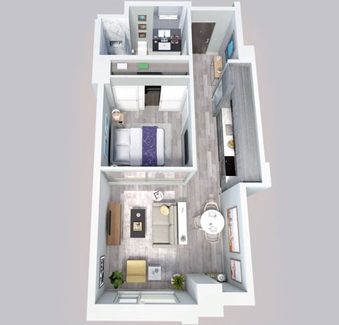Floor plan for 1 bed, 1 bath, 554 sqft